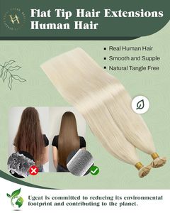 Ugeat Extensions de <span class=keywords><strong>cheveux</strong></span> humains Ktips 22 pouces blond platine à pointe plate avec kératine, ajustement invisible, aspect naturel 50G/50S - Product Image 3