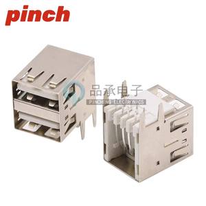 <b>USB</b> 2.0 Female <b>Socket</b> Dual Port Horizontal PCB Mount Copper Connector Type A 4P Welding Installation - Product Image 3