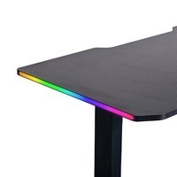 Bureau de jeu électrique réglable en hauteur avec plateau, pieds droits, moteur unique et éclairage LED RGB pour PC
