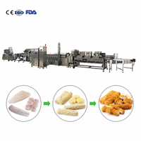 Ligne de production industrielle de frites de poulet panées avec applicateur de pâte pré-poudrée, panureuse et friteuse