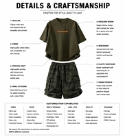 Ensemble décontracté d'été pour homme avec logo personnalisé, respirant, style streetwear, t-shirt ample en coton et short cargo, tenue 2 pièces, vente en gros, marque personnalisée