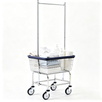 Chariot à linge commercial en fil métallique avec porte-serviettes, chariot à linge roulant en métal chromé de 2,5 bushels
