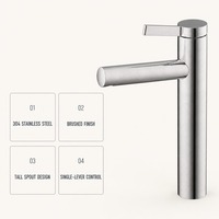 Robinet de lavabo en acier inoxydable 304, sans plomb, matériau de qualité alimentaire, anti-rouille, mitigeur haut pour lavabo de salle de bain, eau chaude et froide