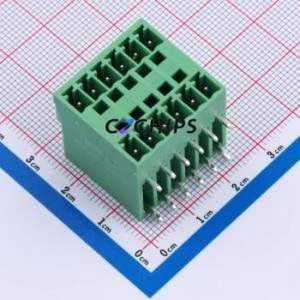 ZX-DGRH-3.81-6P Plug-in Terminal Block Bent Lead Through Hole,P=3.81mm Board-to-Board / Socket - Closed 2x6P 3.81mm Green - Product Image 1