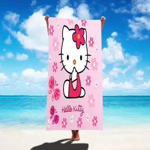 Toalhas de praia de microfibra para banho de verão personalizadas de fábrica, toalhas de anime Kt Cat para meninas e gatinhos, presentes de desenho animado