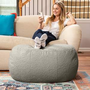 DB Jaxx Ellis Removable Ottoman Shearling Faux-Lamb Plush <b>Pouf</b> for Modern Interior Design for Babies Kids Bedroom Oval Smoke - Product Image 3