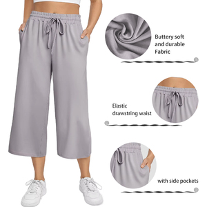 POVTY imprimé personnalisé femmes ample Capri Lounge pantalon été pour beurre doux cordon taille large décontracté poches ODM vente en gros - Product Image 2