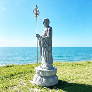 Statue de Bouddha Ksitigarbha, Liontin, Bodhidharma, <span class=keywords><strong>Jizo</strong></span>, Sculpture Zen en Pierre Naturelle, Grande Statue Debout à Vendre - Product Image 5