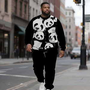 Ensemble classique pour homme à col rond avec motif panda, taille plus, fabricant de vêtements, motif personnalisé, vente en gros - Product Image 1