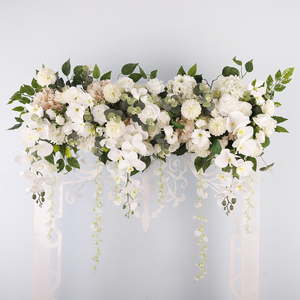 Chemin de table en fleurs artificielles, arrangement de roses blanches et de verdure, arche de fleurs de mariage, décoration de centre de table pour événements, fond - Product Image 3