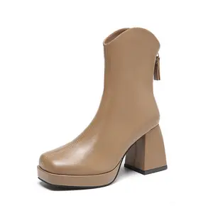 2024แนวโน้มแฟชั่นชานมMartin Bootsผู้หญิงหัวสแควร์หนารองเท้าส้นสูงสั้นรองเท้าฝรั่งเศสและรองเท้าข้อเท้าขายส่ง