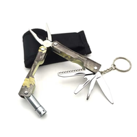 Outil multifonction portable de survie en plein air en acier inoxydable camouflage avec lampe de poche, porte-clés et fonction DIY métrique OEM