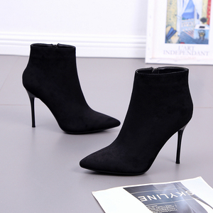 2021 Autumn Winter Collection European American Style High Heel Suede Short Boots Zip Breathable Stylish Thin Heel Pointed - Product Image 6