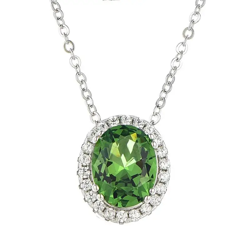 Women Fashion Custom Charming Emerald Gemstone Diamonds 925 Sterling Silver Jewelry Birthstone Chains Necklace