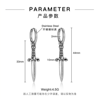 Boucles d'oreilles pendantes en acier inoxydable en forme d'épée courte, style gothique sombre, avec zircon, bijoux tendance et imperméables, idéal pour un cadeau