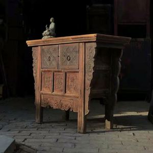 Console antique chinoise shabby chic avec deux tiroirs - Product Image 1