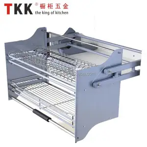 TKK-cesta de alambre para armario de cocina, cesta de hierro o acero inoxidable, elevador extraíble con parada suave