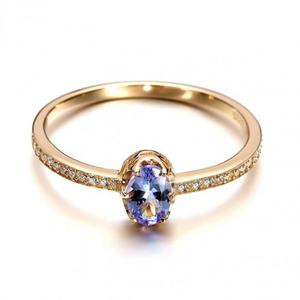 แหวนหมั้นทรงรีประดับแทนซาไนต์ชุบทองคำขาว พร้อมเพชร CZ แบบขายส่ง แหวนธรรมชาติ - Product Image 1