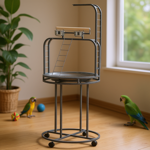 Gray <b>Bird</b> <b>Stand</b> With 3 Ladders Round Perch For Parrots Quality Pet Supplies - Product Image 2