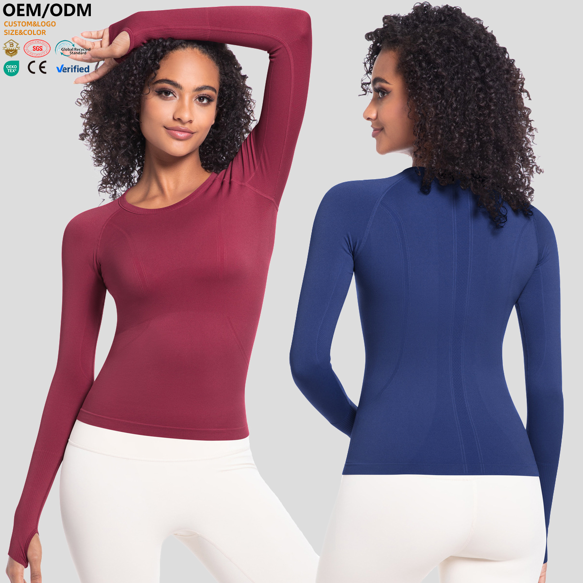 XW-6680 Breathable High-intensity Training Thumb Hole Quick Dry Long Sleeve Tight Sports Fitness Top Running Sliming Yoga Top
