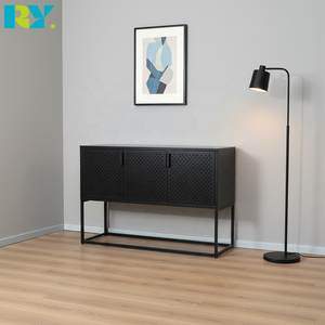 Meuble <span class=keywords><strong>TV</strong></span> moderne pliable en acier noir avec panneaux de porte perforés pour salons, chambres ou bureaux - Product Image 1