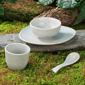 Kang'er Retro Mountain Style Hot Pot <b>Restaurant</b> Table <b>Set</b> 4-Piece Melamine Creative Bowl, Plate, Cup and Spoon <b>Set</b> (Logo - Product Image 2