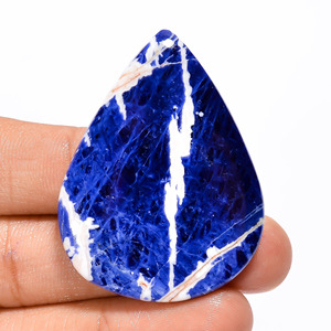 Clásico azul 100% Natural sodalita forma de pera cabujón piedra preciosa suelta 55 Ct 45X34X5mm anillo colgante de fabricación de piedras preciosas - Product Image 2