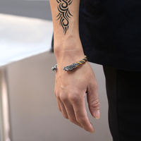 Haute qualité Double tête de Dragon manchette Bracelet bijoux mode acier inoxydable Viking nordique torsadé ouvert manchette Bracelet Bracelet