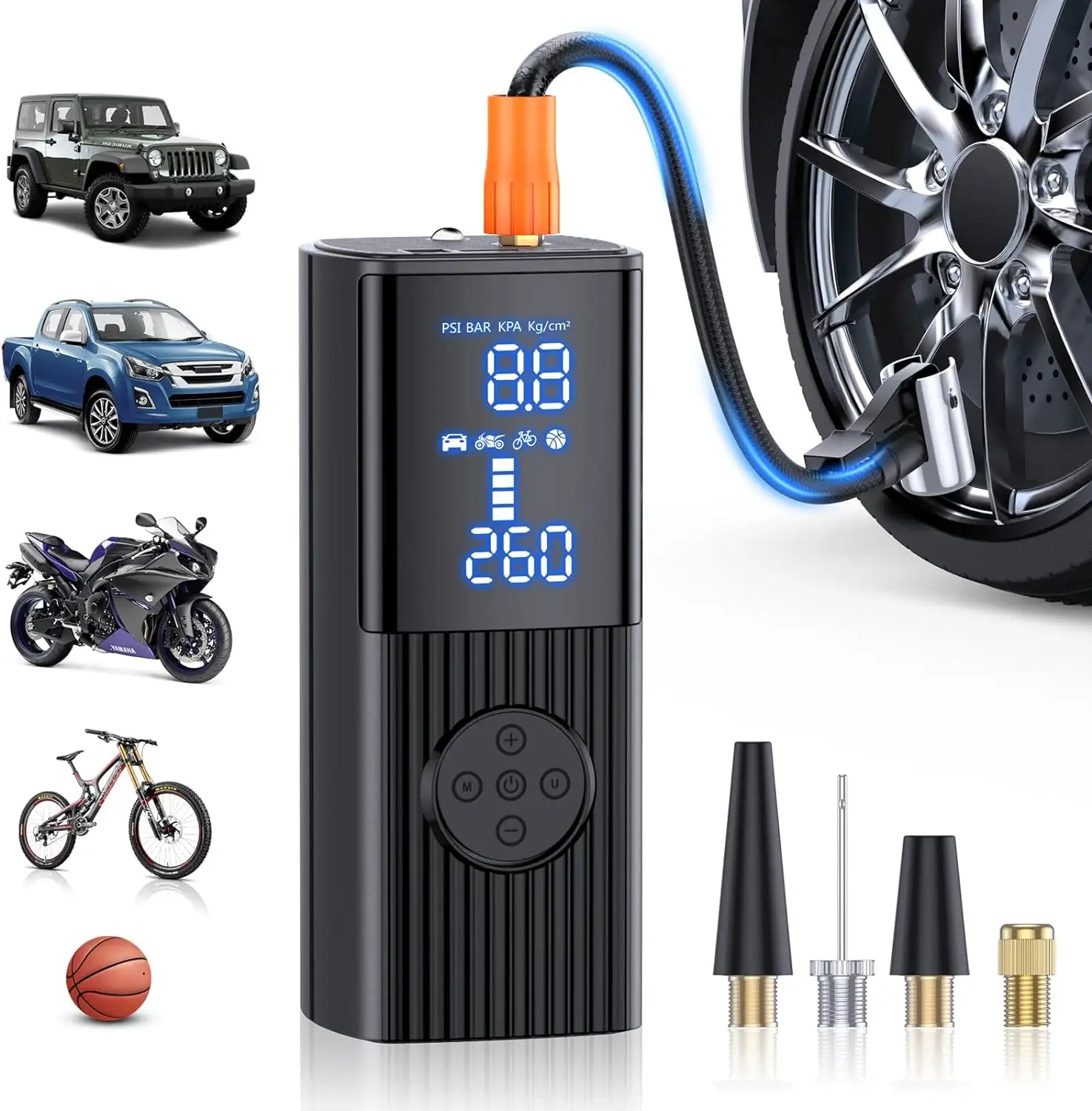 Big Double Digital Screen Display Newest Car Air Tyre Compressor Mini Pump with Battery and Cigarette Lighter Input Mini Inflat
