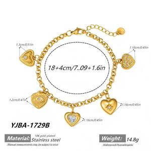 Bracciale con ciondoli a cuore multipli in acciaio inossidabile, placcato oro PVD 18K, regolabile, anti-ossidazione, gioielli vintage con pavé a stella e <span class=keywords><strong>occhio</strong></span> di diavolo - Product Image 6