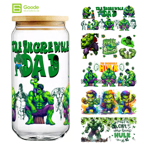 Autocollants de transfert pour gobelets en PET imperméables Goode Wholesale, motif dessin animé, écologiques, brillants, géants, Marvel, héros verts, pour gobelets de 16 oz, protection UV - Product Image 1