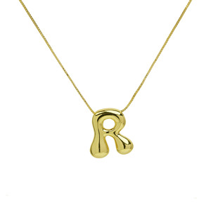 Collar con letras del alfabeto de burbujas gruesas llenas de oro nuevo, joyería personalizada, collar con colgante de inicial de globo 3D para regalo de mujer - Product Image 6