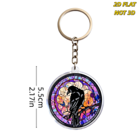 Porte-clés en acrylique Verre Teinté Corbeau et Papillon, Corbeau Noir sur Mosaïque Florale avec Bord Holographique, Breloque d'Art Gothique Double Face