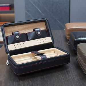 Si744 Customized/Able Logo Luxury Pu Leather Case Portable Travel Humidor Custom Cigar Gift Packaging <b>Box</b> With Wood Insert - Product Image 4