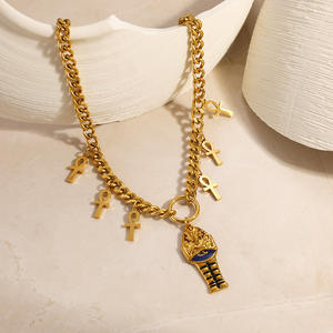 Collar con colgante de faraón egipcio dorado con dijes de Ankh, cadena de clavícula de varias capas para mujer, joyería de moda. - Product Image 2