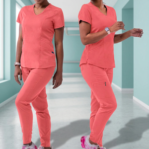 Conjunto de Uniformes Médicos para Mujer, Cuello en V, Corte Ajustado, Pantalones Tipo Jogger, Uniforme para Hospital, Clínica, Enfermería, Ropa de Trabajo, Logotipo Personalizado - Product Image 4