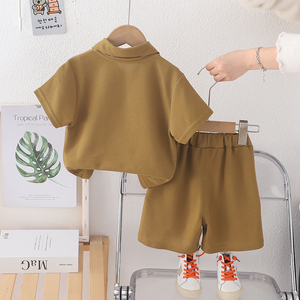 Traje de Verano para Bebé Niño, Conjunto de Camiseta con Cuello Camisero, Color Sólido, Mangas Cortas, Ropa para Bebés Niños - Product Image 4