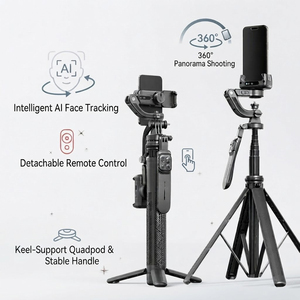 Stabilisateur de cardan intelligent avec contrôle gestuel, perche à selfie, suivi de visage IA, support de téléphone anti-tremblement avec télécommande - Product Image 1