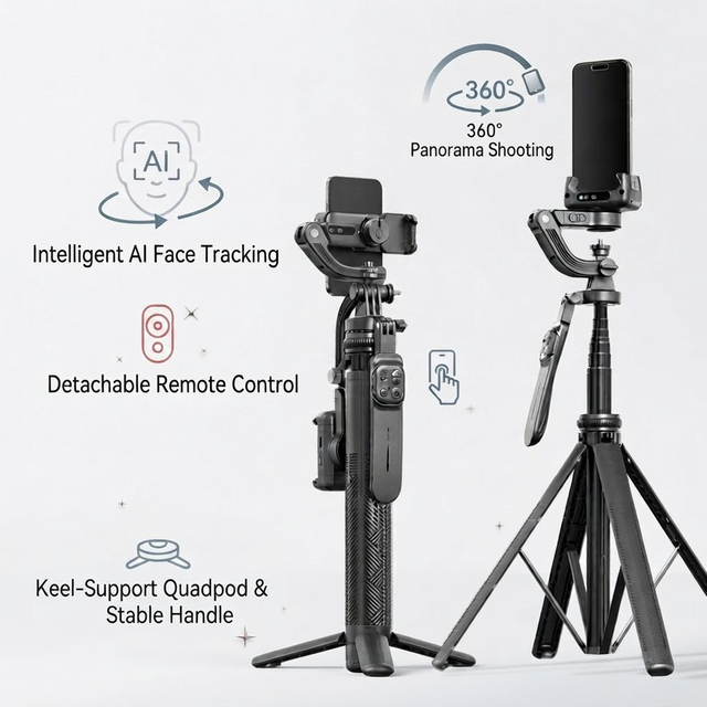 Hot Gimbal Stabilizer Gesture Control Selfie Stick AI Face Following Tracking Phone Holder Anti Shake Gimbal With Remote Control