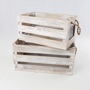 Caja de almacenamiento de madera con marco de listones estilo retro, con asa, forma rectangular, adecuada para exhibición en supermercados. - Product Image 1