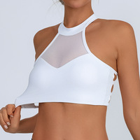 Soutien-gorge de sport pour femme en maille transparente, avec armatures, haute élasticité, résistant aux chocs, couche de base, ajouré, pour le yoga et le fitness