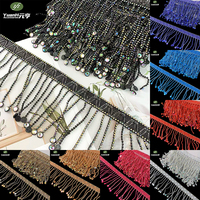 Chaîne suspendue à franges et pompons en strass plastique multicolores de style ethnique, écologique, 3D, pour robe, vêtement, ou déguisement de fête