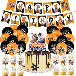 Decoración regalo de dibujos animados Hokage Uchiha Sasuke Banner Cake Topper banderas Feliz cumpleaños niños juguetes Anime fiesta globos