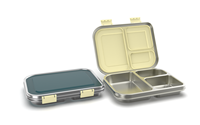 Boîte à lunch bento brevetée F76 en acier inoxydable 304 pour enfants, avec 3 compartiments, étanche, capacité 0-1L