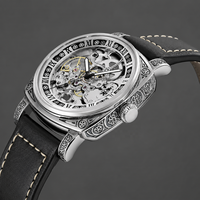 Nuevo Reloj Mecánico Automático de Doble Cara con Diseño Vintage, Esfera Luminosa, Correa de Cuero Genuino, Metal, 42mm, Resistente al Agua 30M