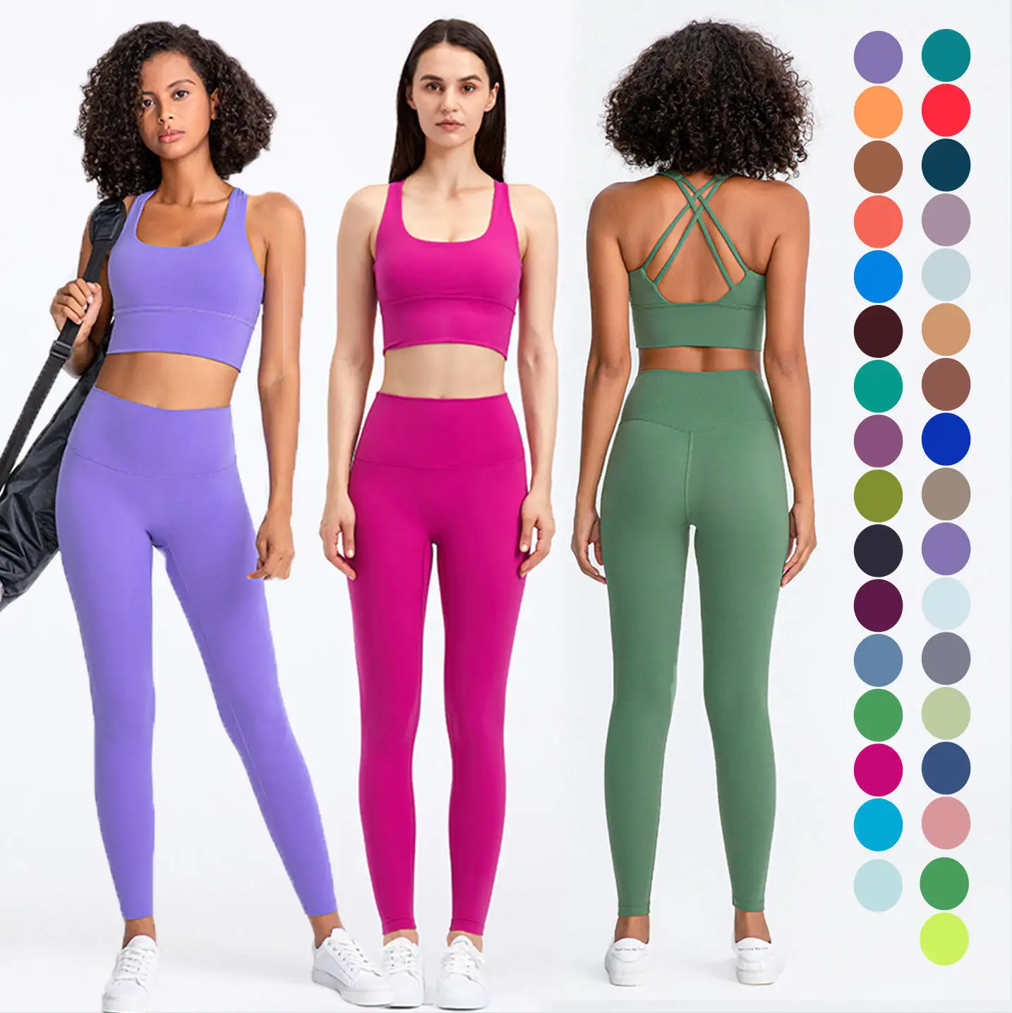 Sexy open back sport reggiseno donna leggings 2 pezzo nudo sensazione vita Trainer allenamento Yoga Leggings Fitness palestra reggiseno Set Leggings