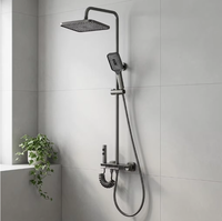 Ensemble de douche thermostatique intelligent à affichage numérique avec bande lumineuse LED effet météore, corps en laiton de luxe, kit de pomme de douche cascade à touches piano