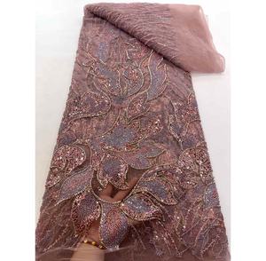 Tela de encaje para boda tela de encaje blanco africano 5 yardas telas de cordones de alta calidad para mujer vestido de novia de boda francés - Product Image 4