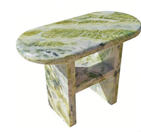 Table d'appoint ovale en marbre vert naturel poli, imperméable, avec veinage unique, pour chambre à coucher, salon, villa