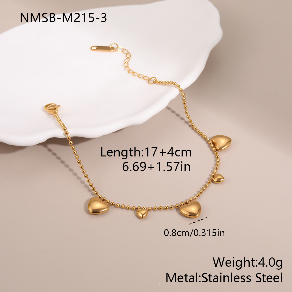 สร้อยข้อมือหัวใจทอง NMSB-M215-3